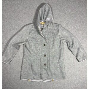 Chico's Zenergy Quilted Jacket Gray Casual Hooded Button Down Sz 2- Large, 12/14